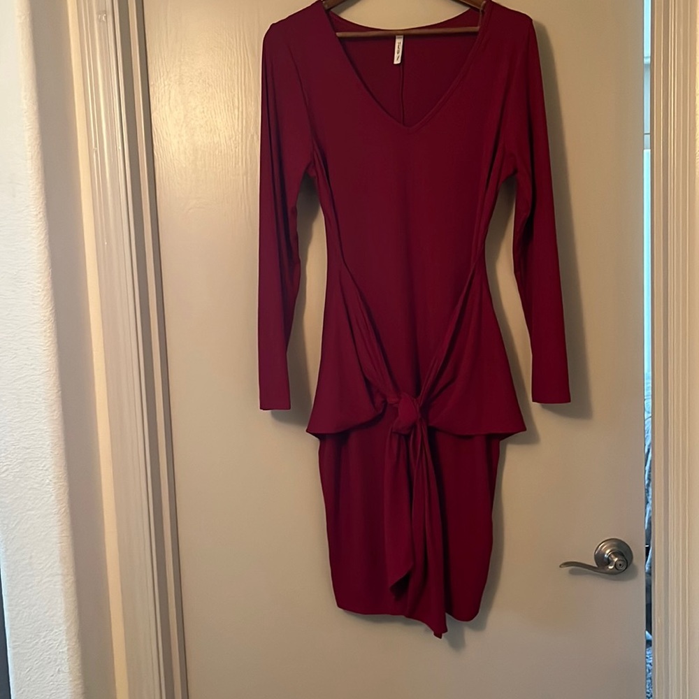 Red front tie dress knee length
